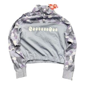 A BATHING APE Women's Purple Camo Dolman Jersey Crop Pullover Made in‎ Japan NWT